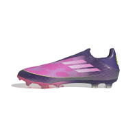 adidas F50 Lamine Yamal League Sans Lacets Gazon Naturel Artificiel Chaussures de Foot (MG) Mauve Rose Jaune