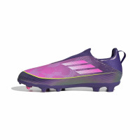 adidas F50 Lamine Yamal League Sans Lacets Gazon Naturel Artificiel Chaussures de Foot (MG) Enfants Mauve Rose Jaune