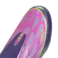 adidas F50 Lamine Yamal League Sans Lacets Gazon Naturel Artificiel Chaussures de Foot (MG) Enfants Mauve Rose Jaune