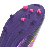 adidas F50 Lamine Yamal League Sans Lacets Gazon Naturel Artificiel Chaussures de Foot (MG) Enfants Mauve Rose Jaune