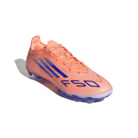 adidas F50 Pro Gazon Naturel Artificiel Chaussures de Foot (MG) Orange Bleu Blanc