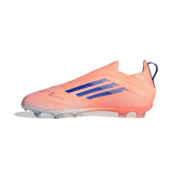 adidas F50 Elite Sans Lacets Gazon Naturel Chaussures de Foot (FG) Enfants Orange Bleu Blanc