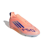 adidas F50 Elite Sans Lacets Gazon Naturel Chaussures de Foot (FG) Enfants Orange Bleu Blanc