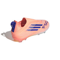 adidas F50 Elite Sans Lacets Gazon Naturel Chaussures de Foot (FG) Enfants Orange Bleu Blanc
