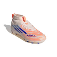 adidas F50 Sparkfusion League Gazon Naturel Artificiel Chaussures de Foot (MG) Enfants Orange Bleu