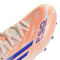 adidas F50 Sparkfusion League Gazon Naturel Artificiel Chaussures de Foot (MG) Enfants Orange Bleu