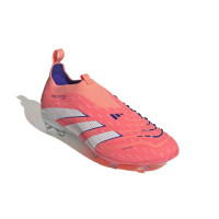 adidas Predator Elite Sans Lacets Gazon Naturel Chaussures de Foot (FG) Enfants Orange Blanc Bleu