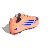adidas F50 Club Gazon Naturel Gazon Artificiel Chaussures de Foot (MG) Enfants Orange Bleu Blanc