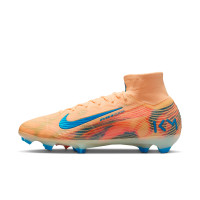 Nike Zoom Mercurial Superfly 10 Mbappé Elite Gazon Naturel Chaussures de Foot (FG) Orange Clair Turquoise