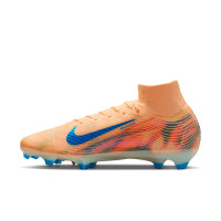 Nike Zoom Mercurial Superfly 10 Mbappé Elite Gazon Naturel Chaussures de Foot (FG) Orange Clair Turquoise