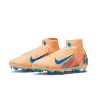 Nike Zoom Mercurial Superfly 10 Mbappé Elite Gazon Naturel Chaussures de Foot (FG) Orange Clair Turquoise