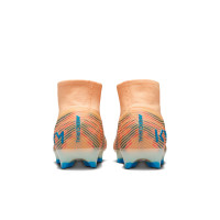 Nike Zoom Mercurial Superfly 10 Mbappé Elite Gazon Naturel Chaussures de Foot (FG) Orange Clair Turquoise