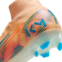 Nike Zoom Mercurial Superfly 10 Mbappé Elite Gazon Naturel Chaussures de Foot (FG) Orange Clair Turquoise
