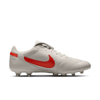 Nike Premier III Gazon Naturel Chaussures de Foot (FG) Gris Clair Rouge Vif