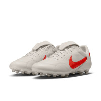 Nike Premier III Gazon Naturel Chaussures de Foot (FG) Gris Clair Rouge Vif