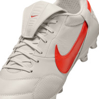 Nike Premier III Gazon Naturel Chaussures de Foot (FG) Gris Clair Rouge Vif