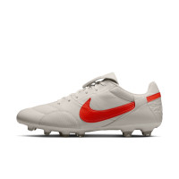 Nike Premier III Gazon Naturel Chaussures de Foot (FG) Gris Clair Rouge Vif