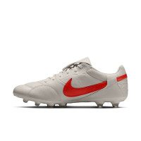 Nike Premier III Gazon Naturel Chaussures de Foot (FG) Gris Clair Rouge Vif