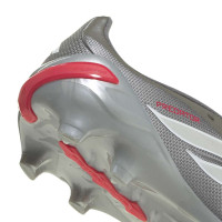 adidas Predator League FT Gras Voetbalschoenen (FG) Kids Donkergrijs Wit Zilver Rood