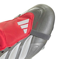 adidas Predator League FT Gras Voetbalschoenen (FG) Kids Donkergrijs Wit Zilver Rood