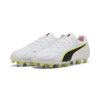 PUMA King 20 Match Gazon Naturel Artificiel Chaussures de Foot (MG) Blanc Rouge Vif Néon Jaune
