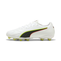 PUMA King 20 Match Gazon Naturel Artificiel Chaussures de Foot (MG) Blanc Rouge Vif Néon Jaune