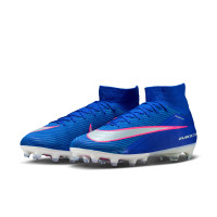Nike Zoom Mercurial Superfly 10 Elite Gazon Artificiel Chaussures de Foot (AG) Bleu Blanc Rose Vif