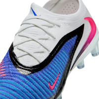 Nike Phantom 6 Low Elite Gazon Artificiel Chaussures de Foot (FG) Bleu Blanc Rose Vif