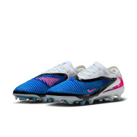 Nike Phantom 6 Low Elite Gazon Naturel Chaussures de Foot (FG) Bleu Blanc Rose Vif