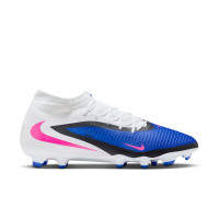 Nike Phantom 6 High Academy Gazon Naturel Artificiel Chaussures de Foot (MG) Bleu Blanc Rose Vif