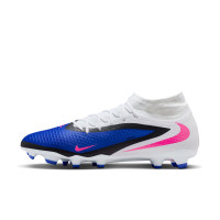 Nike Phantom 6 High Academy Gazon Naturel Artificiel Chaussures de Foot (MG) Bleu Blanc Rose Vif