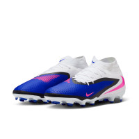Nike Phantom 6 High Academy Gazon Naturel Artificiel Chaussures de Foot (MG) Bleu Blanc Rose Vif