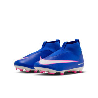 Nike Zoom Mercurial Superfly 10 Academy Gazon Naturel Artificiel Chaussures de Foot (MG) Enfants Bleu Blanc Rose Vif