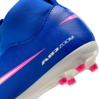 Nike Zoom Mercurial Superfly 10 Academy Gazon Naturel Artificiel Chaussures de Foot (MG) Enfants Bleu Blanc Rose Vif
