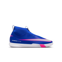 Nike Zoom Mercurial Superfly 10 Academy Sans Lacets Chaussures de Foot en Salle (IN) Enfants Bleu Blanc Rose Vif