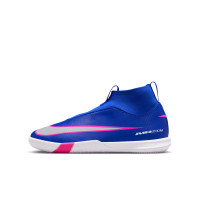 Nike Zoom Mercurial Superfly 10 Academy Sans Lacets Chaussures de Foot en Salle (IN) Enfants Bleu Blanc Rose Vif