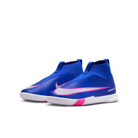 Nike Zoom Mercurial Superfly 10 Academy Sans Lacets Chaussures de Foot en Salle (IN) Enfants Bleu Blanc Rose Vif