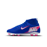 Nike Mercurial Superfly 10 Club Gazon Naturel Gazon Artificiel Chaussures de Foot (MG) Enfants Bleu Blanc Rose Vif