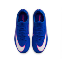 Nike Zoom Mercurial Vapor 16 Academy Gazon Naturel Artificiel Chaussures de Foot (MG) Enfants Bleu Blanc Rose Vif