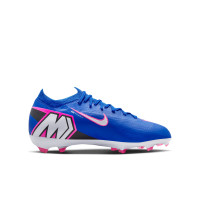 Nike Zoom Mercurial Vapor 16 Pro Gazon Naturel Chaussures de Foot (FG) Enfants Bleu Blanc Rose