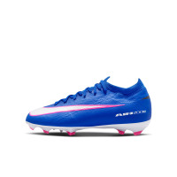Nike Zoom Mercurial Vapor 16 Pro Gazon Naturel Chaussures de Foot (FG) Enfants Bleu Blanc Rose