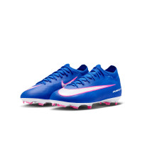 Nike Zoom Mercurial Vapor 16 Pro Gazon Naturel Chaussures de Foot (FG) Enfants Bleu Blanc Rose
