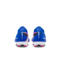 Nike Zoom Mercurial Vapor 16 Pro Gazon Naturel Chaussures de Foot (FG) Enfants Bleu Blanc Rose
