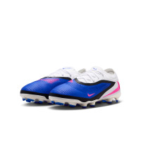 Nike Phantom 6 Low Pro Gazon Naturel Artificiel Chaussures de Foot (MG) Bleu Blanc Rose Vif