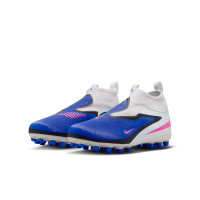 Nike Phantom 6 High Academy Gazon Naturel Artificiel Chaussures de Foot (MG) Enfants Bleu Blanc Rose Vif