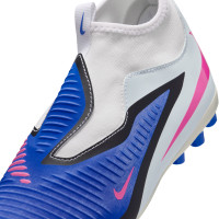 Nike Phantom 6 High Academy Gras / Kunstgras Voetbalschoenen (MG) Kids Blauw Wit Felroze
