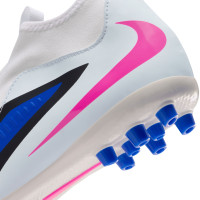 Nike Phantom 6 High Academy Gras / Kunstgras Voetbalschoenen (MG) Kids Blauw Wit Felroze