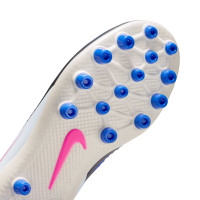 Nike Phantom 6 High Academy Gras / Kunstgras Voetbalschoenen (MG) Kids Blauw Wit Felroze