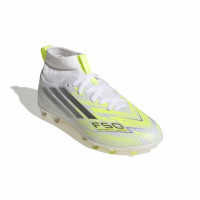 adidas F50 Sparkfusion League Gazon Naturel Artificiel Chaussures de Foot (MG) Enfants Blanc Gris Néon Jaune
