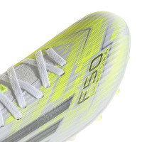 adidas F50 Sparkfusion League Gazon Naturel Artificiel Chaussures de Foot (MG) Enfants Blanc Gris Néon Jaune